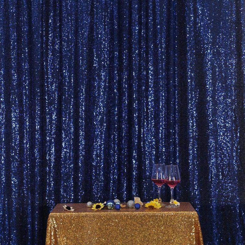 SquarePie Sequin Backdrop 10FT x 10FT Navy Blue Curtain Background for Wedding Party Decoration - Image 1